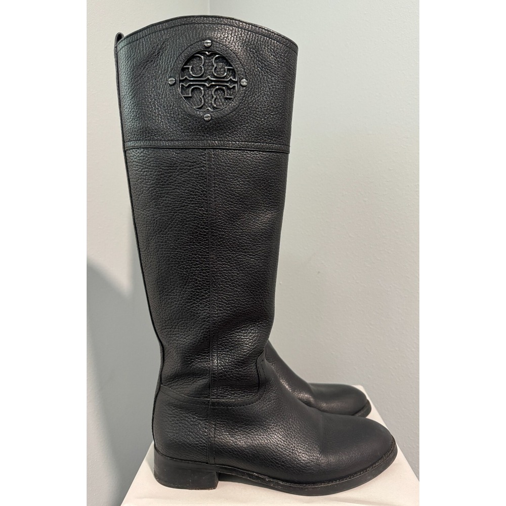 Tory Burch 35MM Kiernan Riding Tumbled Black Leather Boots Womens 6M In OG Box